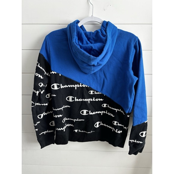 Champion Big Boys Colorblocked Fleece Hoodie Color Bozetto Blue/Black Sz XL 0288 - Picture 5 of 8